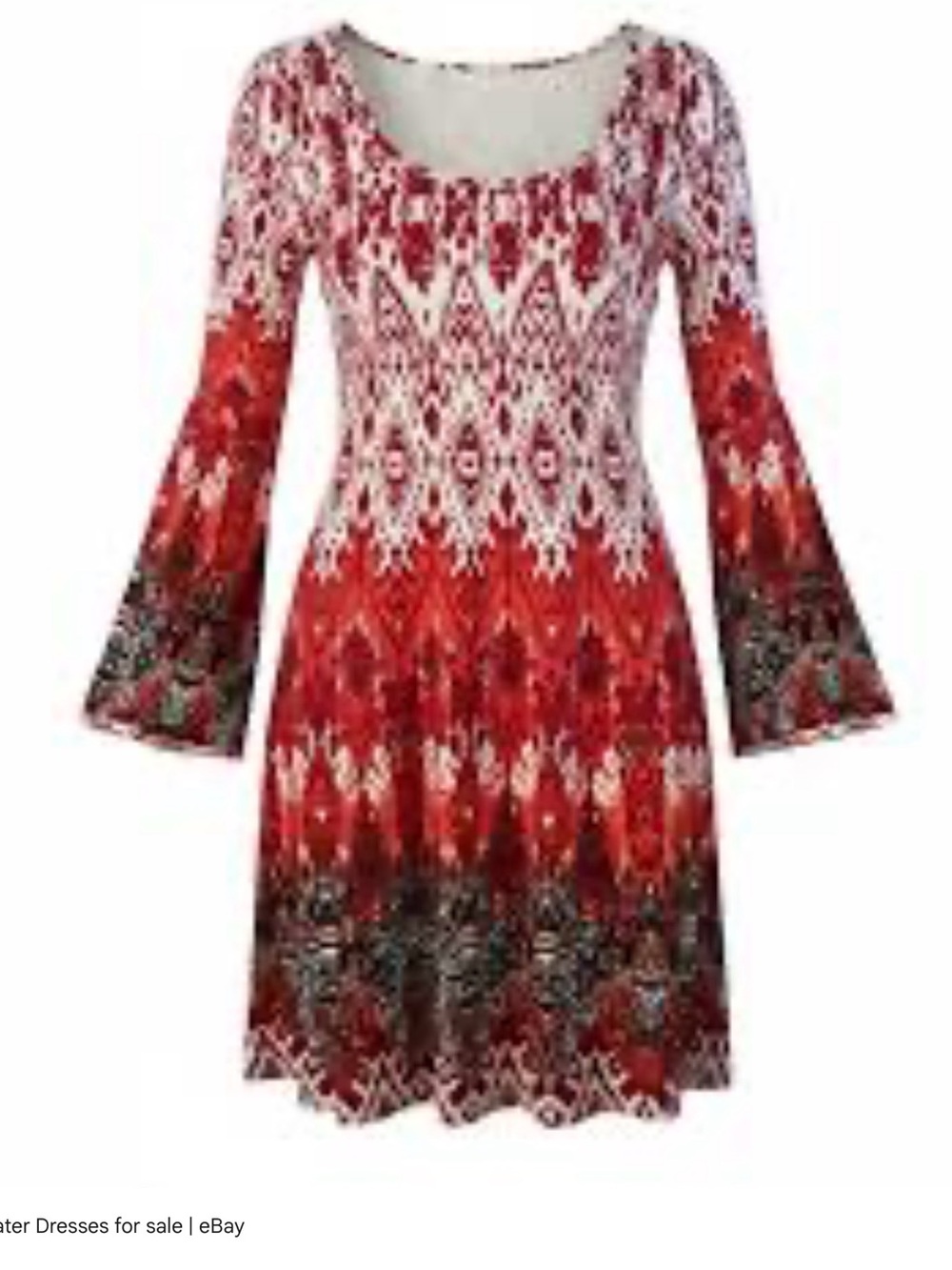 Angie Red Patterned Scoop-Neck Bell Sleeve Dress